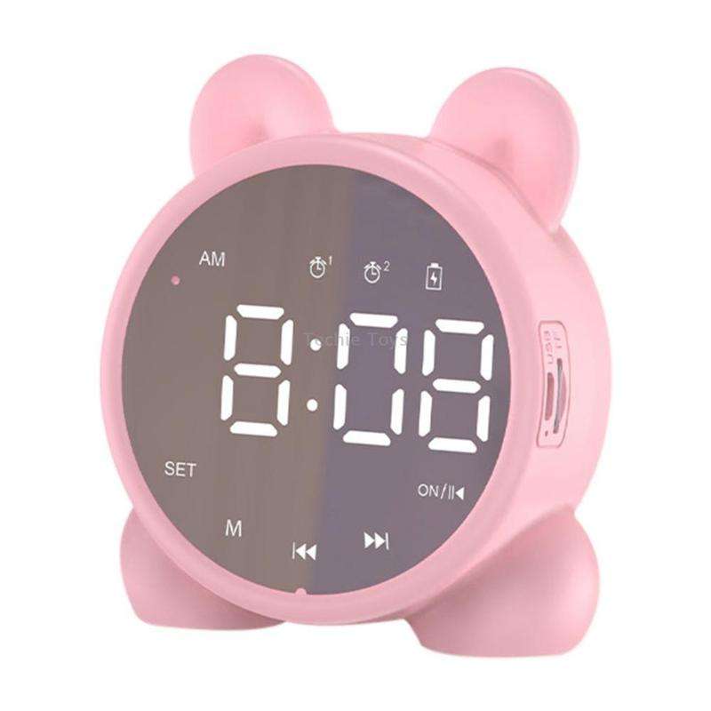 P1 Mini Card Mirror Clock Wireless Bluetooth Speaker with FM Radio(Pink)