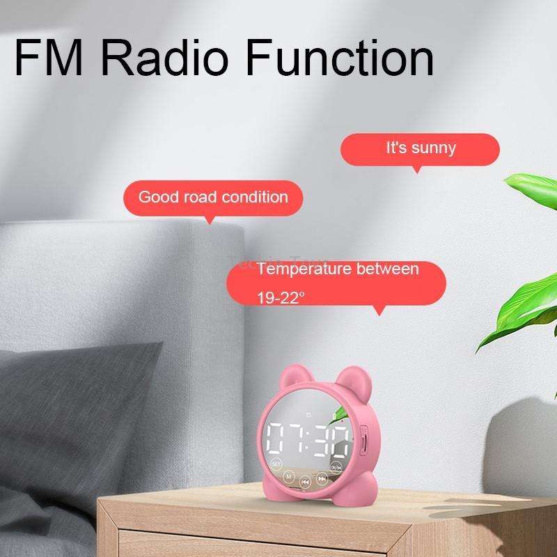 P1 Mini Card Mirror Clock Wireless Bluetooth Speaker with FM Radio(Pink)