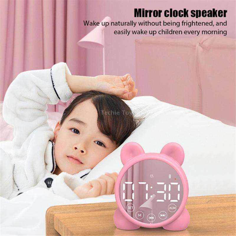 P1 Mini Card Mirror Clock Wireless Bluetooth Speaker with FM Radio(Pink)