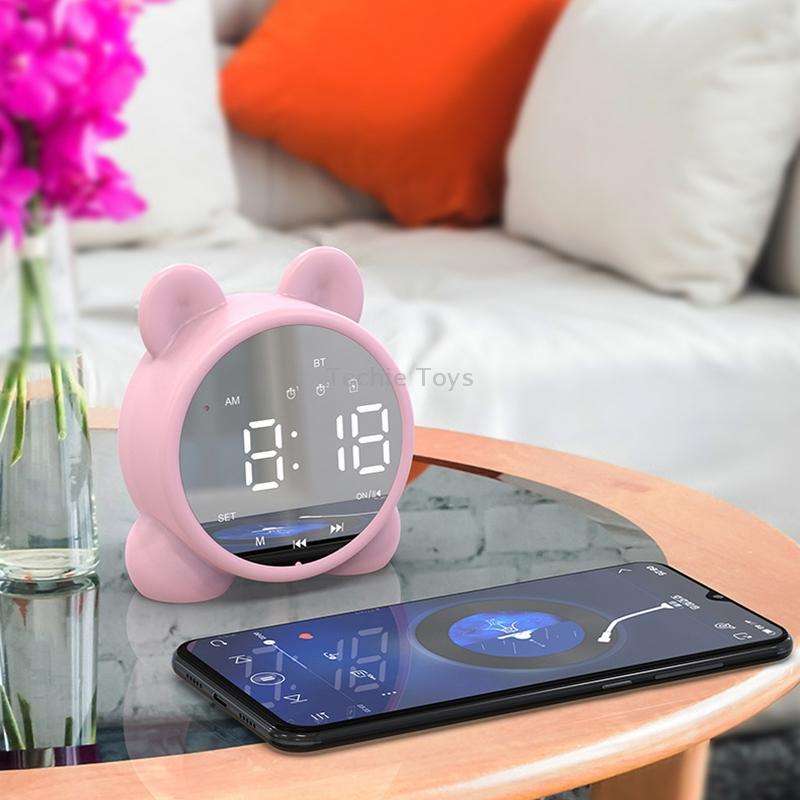 P1 Mini Card Mirror Clock Wireless Bluetooth Speaker with FM Radio(Pink)