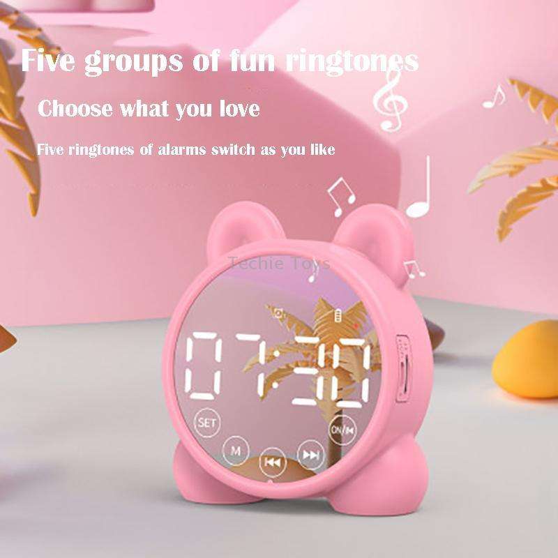 P1 Mini Card Mirror Clock Wireless Bluetooth Speaker with FM Radio(Pink)