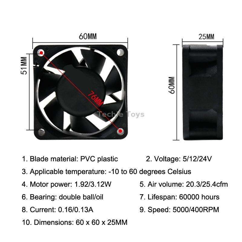 XIN RUI FENG 12V Oil Bearing 6cm Quiet DC Cooling Fan