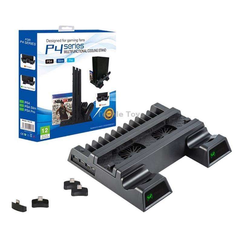 For PS4 / PS4 Slim / PS4 Pro Cooling Fan Stand Console Vertical Stand Cooler with Dual Controller Ch