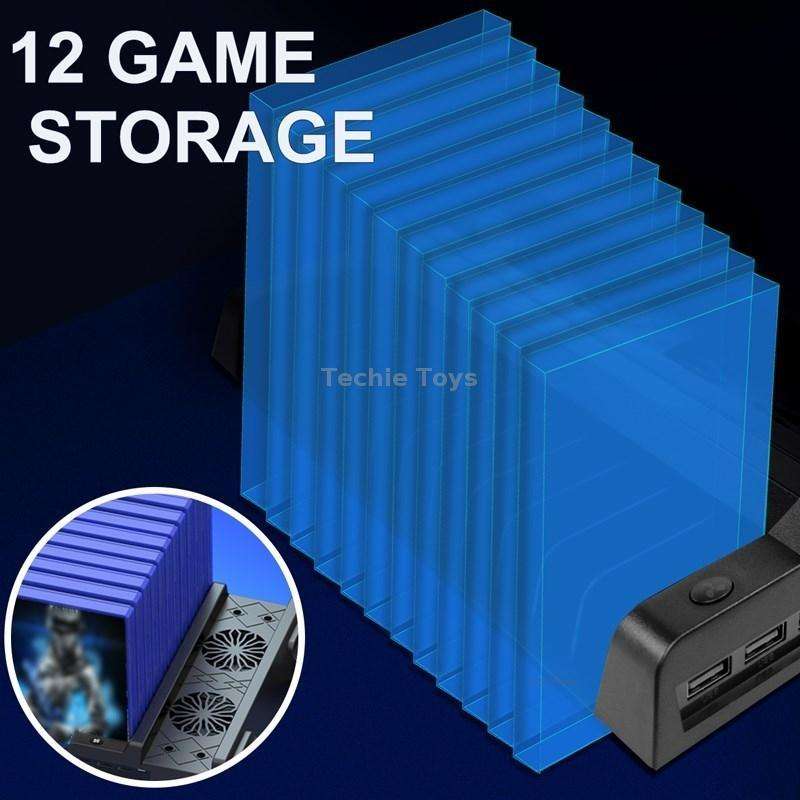 For PS4 / PS4 Slim / PS4 Pro Cooling Fan Stand Console Vertical Stand Cooler with Dual Controller Ch