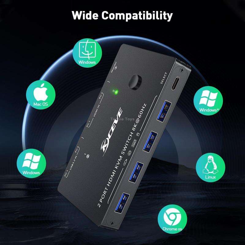 KC-KVM8201 USB3.0 Switch U Disk Printer Two Computers To Share 8K HDMI KVM Switch(Black)