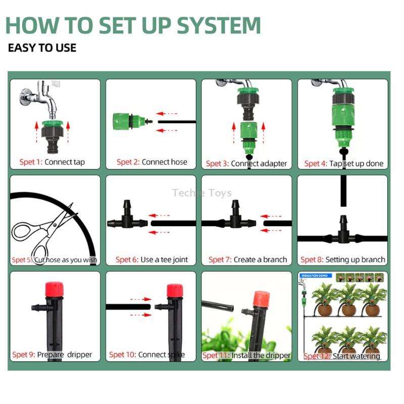 5m Kit Hose Drip Irrigation System Plant Watering Set 360 Degree Adjustable Drippers