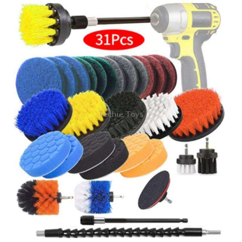 31pcs/set Electric Drill Brush Kitchen Bathroom Wall Cleaning Set(Yellow)