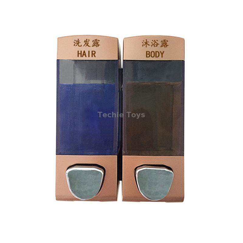 Double Head Wall Mounted Manual Press Soap Dispenser Shampoo Bottle Hand Wash Body Wash Dispenser, C