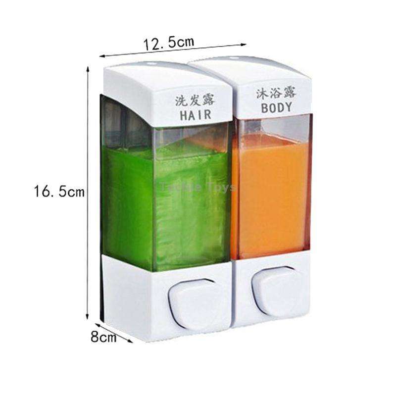 Double Head Wall Mounted Manual Press Soap Dispenser Shampoo Bottle Hand Wash Body Wash Dispenser, C