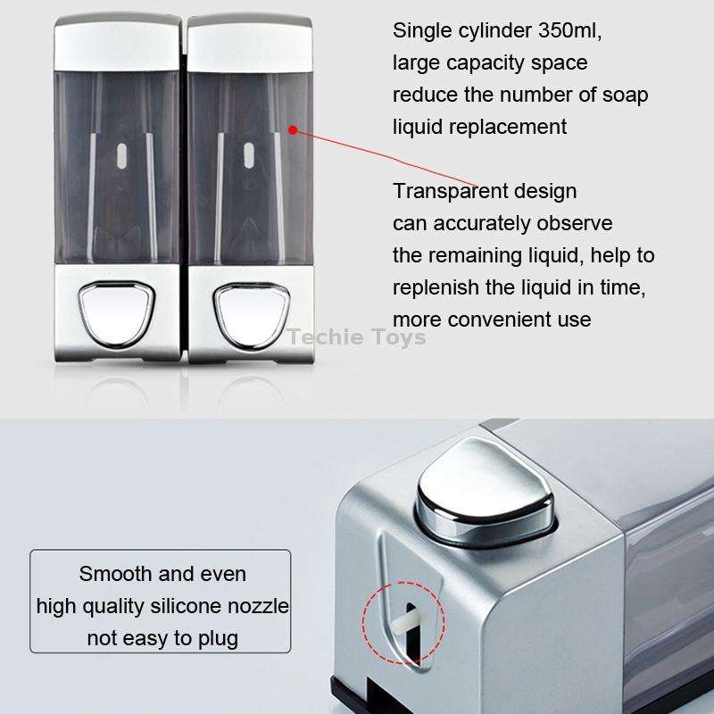 Double Head Wall Mounted Manual Press Soap Dispenser Shampoo Bottle Hand Wash Body Wash Dispenser, C