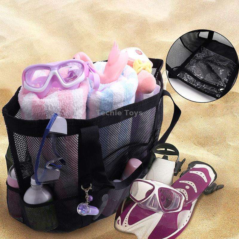 Large Capacity Mesh Swimming Tote Beach Bag(Black)