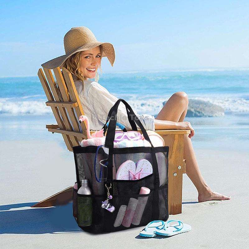 Large Capacity Mesh Swimming Tote Beach Bag(Black)