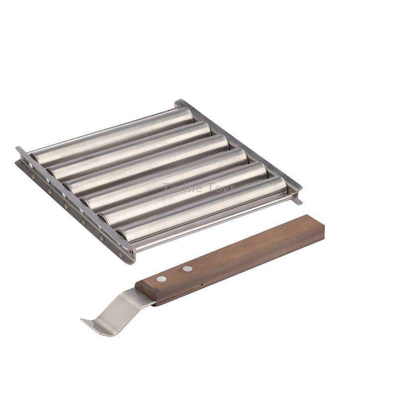 Hot Dog Sausage Grill Stainless Steel Wooden Handle BBQ Rack Kitchen Tools(Boxed)