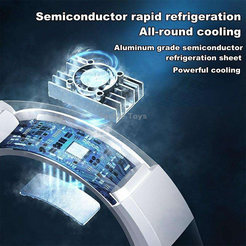 WT-F54 Wind From All Sides Long Battery Life Semiconductor Cooling Hanging Neck Fan(White)