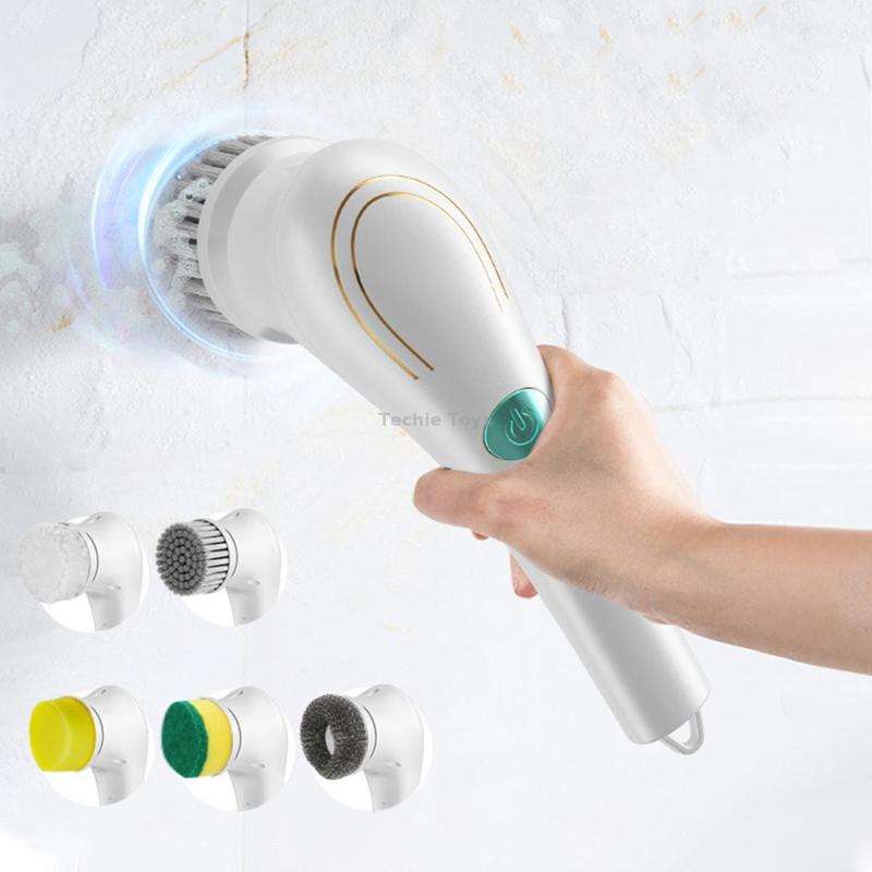 Multifunctional Electric Cleaning Brush Handheld Kitchen Dishwashing Brush with 5 Replacement Heads(
