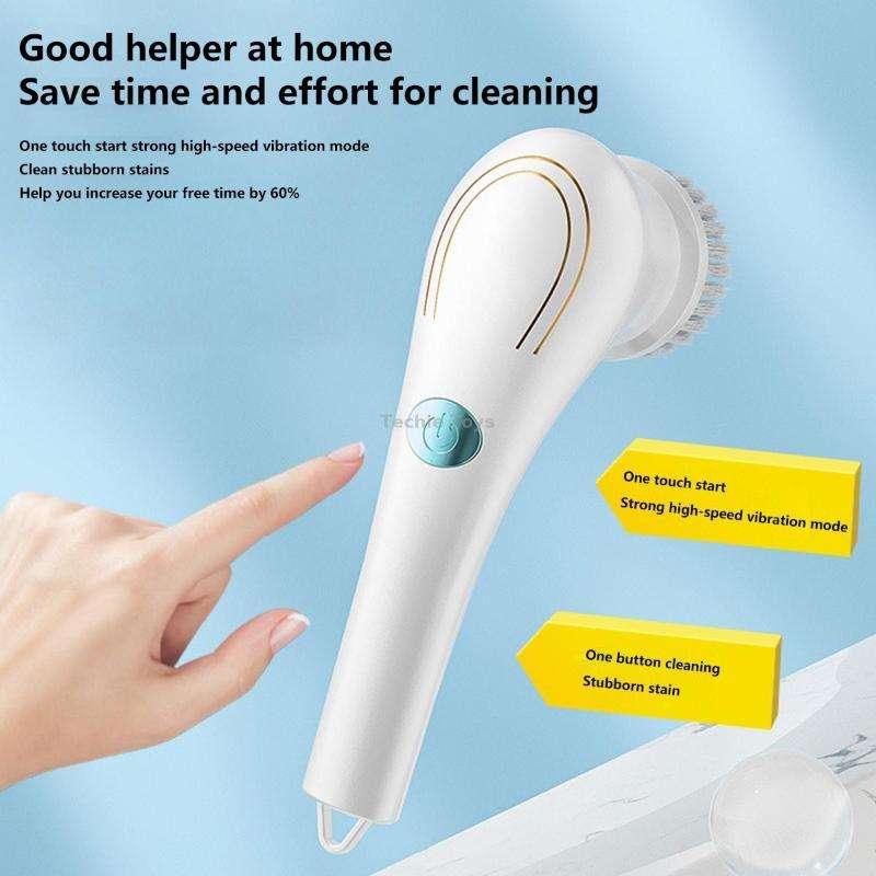 Multifunctional Electric Cleaning Brush Handheld Kitchen Dishwashing Brush with 5 Replacement Heads(