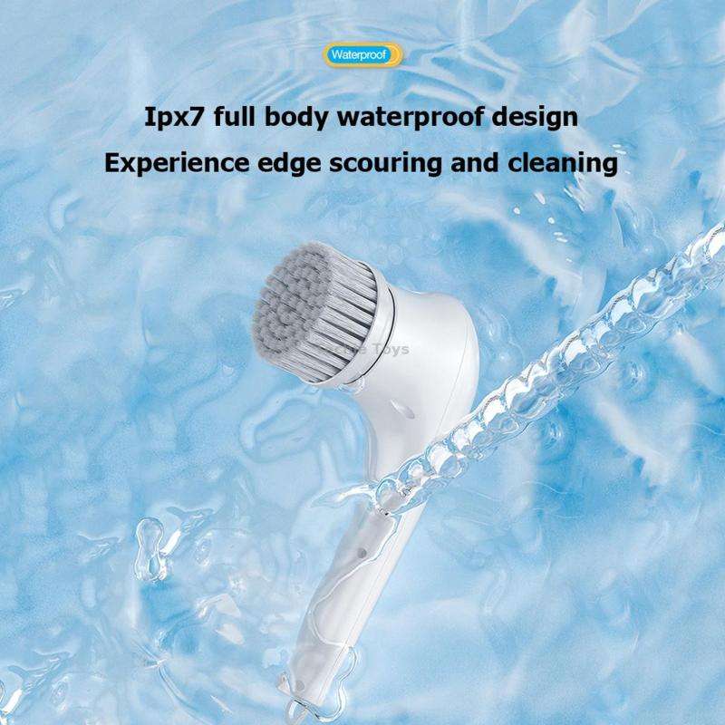 Multifunctional Electric Cleaning Brush Handheld Kitchen Dishwashing Brush with 5 Replacement Heads(