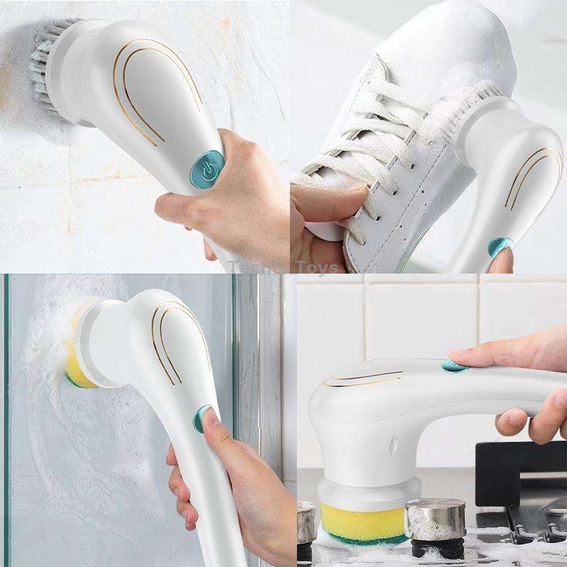 Multifunctional Electric Cleaning Brush Handheld Kitchen Dishwashing Brush with 5 Replacement Heads(