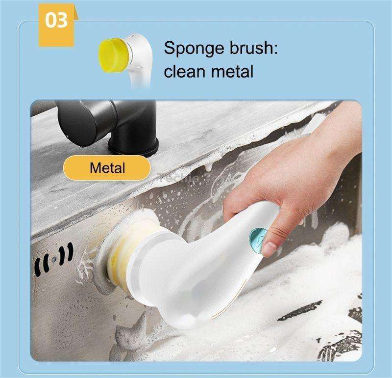 Multifunctional Electric Cleaning Brush Handheld Kitchen Dishwashing Brush with 5 Replacement Heads(