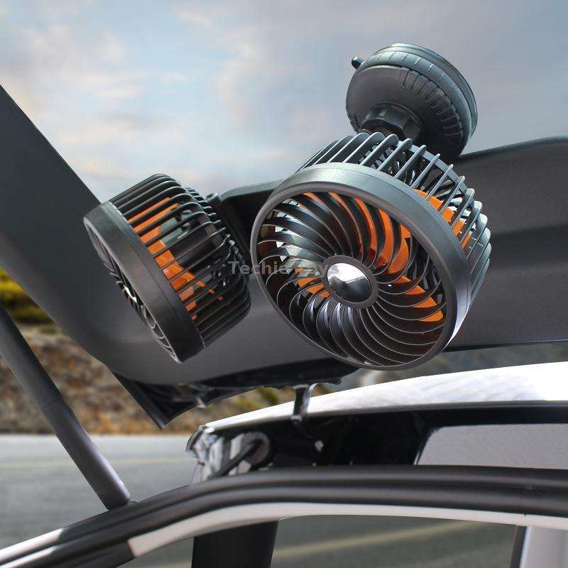 F6026 Large Suction Cup Vehicle-Mounted Double-Head Fan, Model: Cigarette Lighter with USB