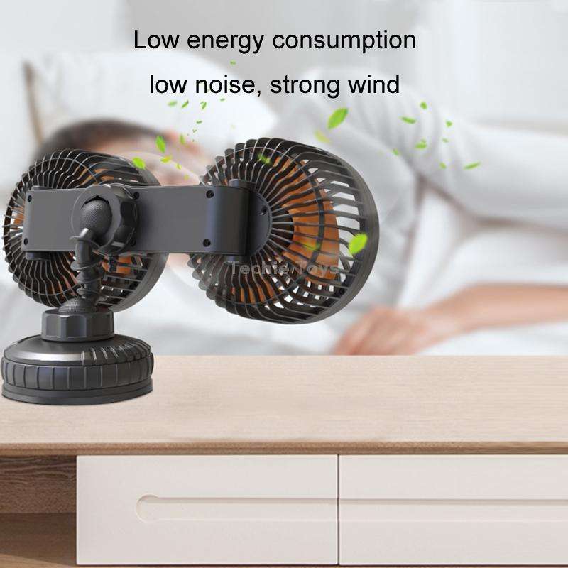 F6026 Large Suction Cup Vehicle-Mounted Double-Head Fan, Model: Cigarette Lighter with USB