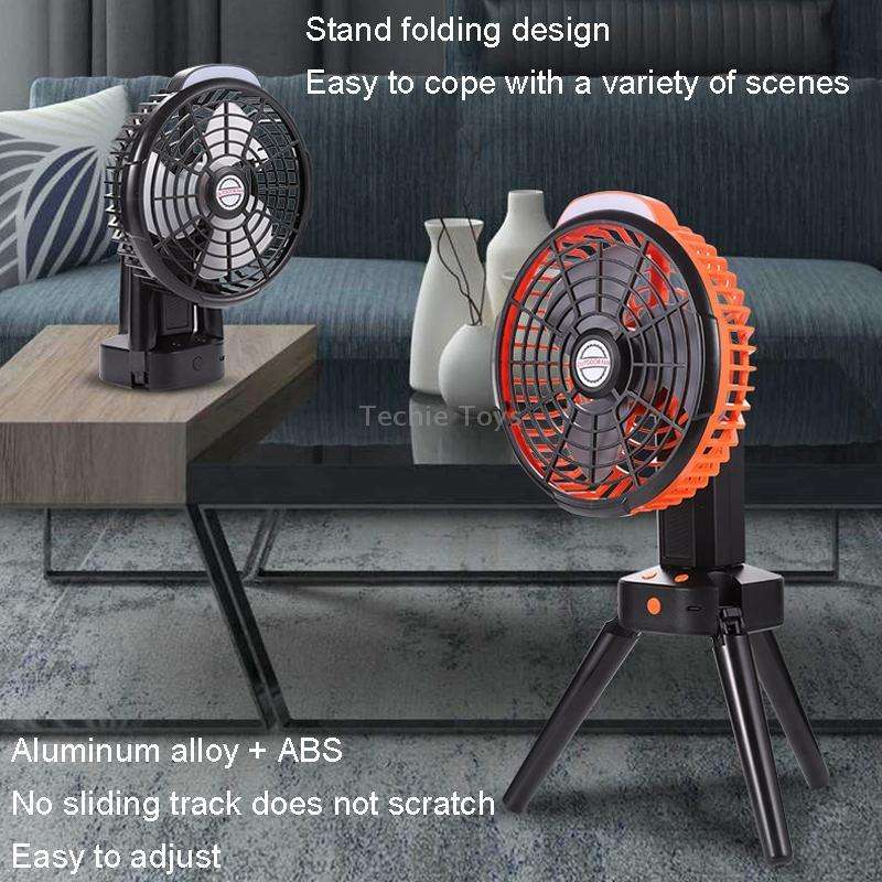 Outdoor Camping USB Charging Fan Tent Swing Head Fan With Tripod LED Light(Black)