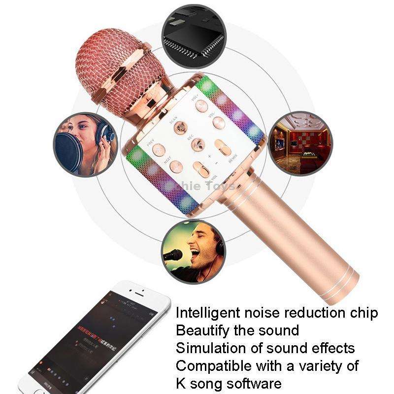 WS-858L LED Light Flashing Wireless Capacitance Microphone Comes With Audio Mobile Phone Bluetoon Li