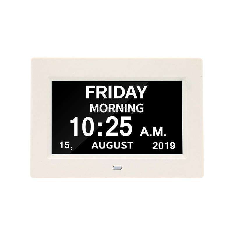 7-inch Digital Frame Calendar Day Clock Light Sensor Support Video and Picture Playback, EU Plug(Bla