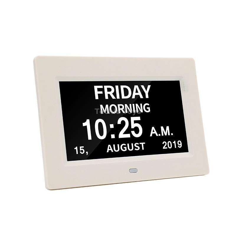 7-inch Digital Frame Calendar Day Clock Light Sensor Support Video and Picture Playback, EU Plug(Bla
