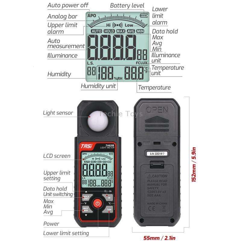 TASI TA631A 200,000 LUX Illuminating Meter Bright Test Instrument Brightness Light Meter
