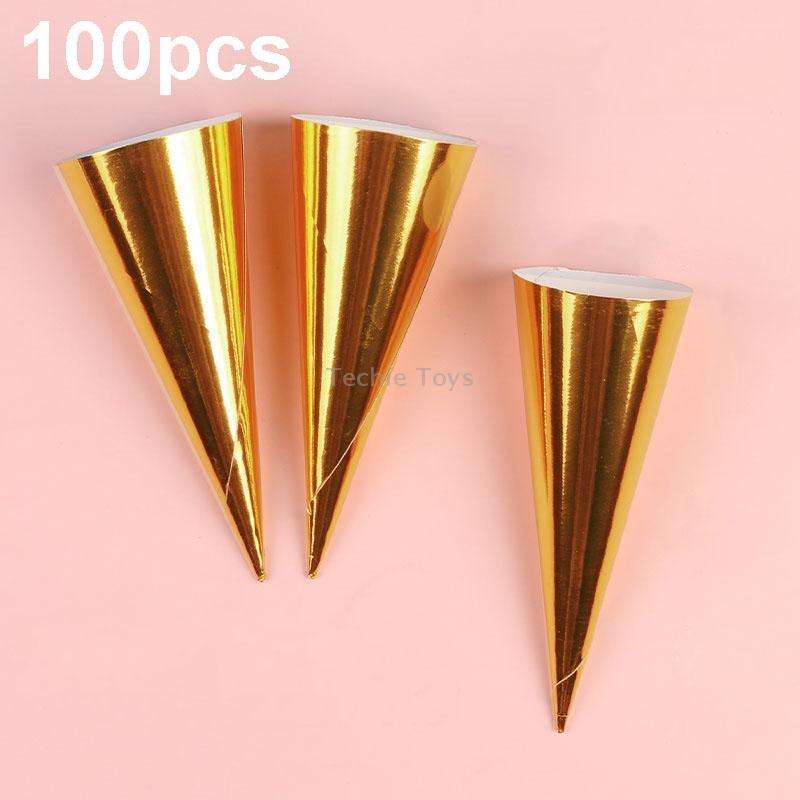 100pcs Disposable Ice Cream Paper Holder Sweet Crispy Tip Bottom Paper(Gold)