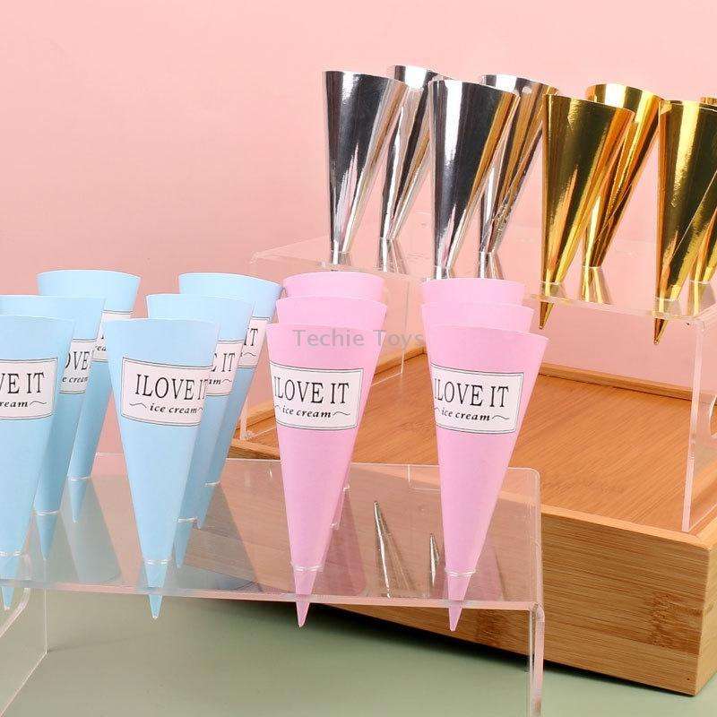 100pcs Disposable Ice Cream Paper Holder Sweet Crispy Tip Bottom Paper(Gold)