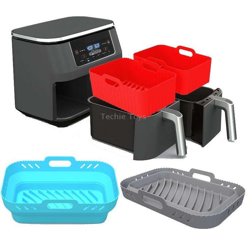 For Ninja DZ201 Air Fryer Silicone Mat Foldable Reusable Basket Tray(Black)