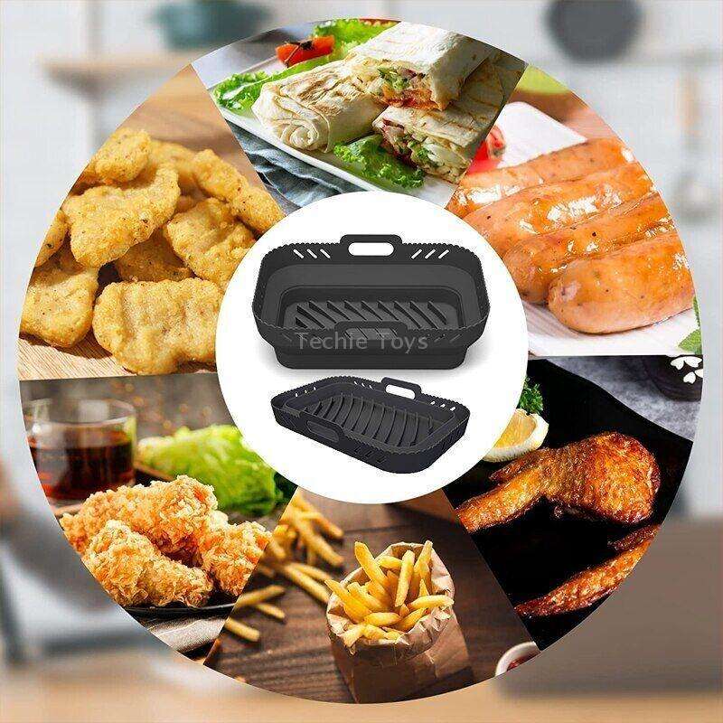 For Ninja DZ201 Air Fryer Silicone Mat Foldable Reusable Basket Tray(Black)