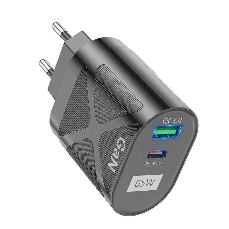 65W GAN PD + QC3.0 Fast Charger Phone Notebook Computer Universal Charging Head, Plug: EU Plug Black