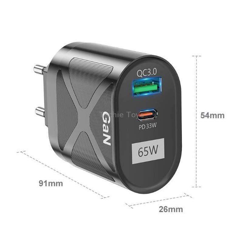 65W GAN PD + QC3.0 Fast Charger Phone Notebook Computer Universal Charging Head, Plug: UK Plug Black