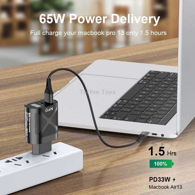 65W GAN PD + QC3.0 Fast Charger Phone Notebook Computer Universal Charging Head, Plug: UK Plug Black