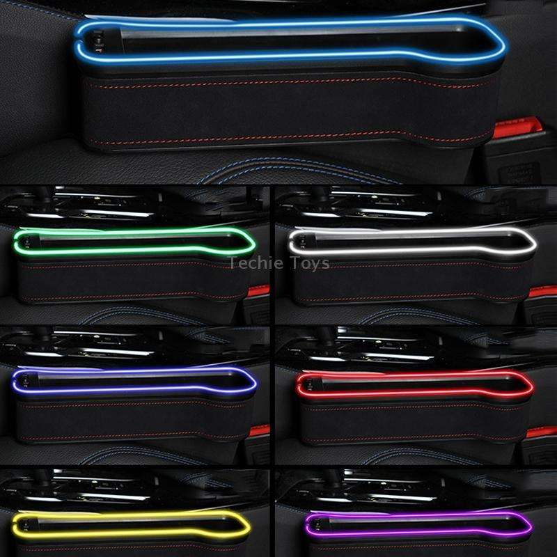 Car Central Control Seat Gap Storage Box with Dual USB Ambient Lights, Color: Suede Coffee Principal