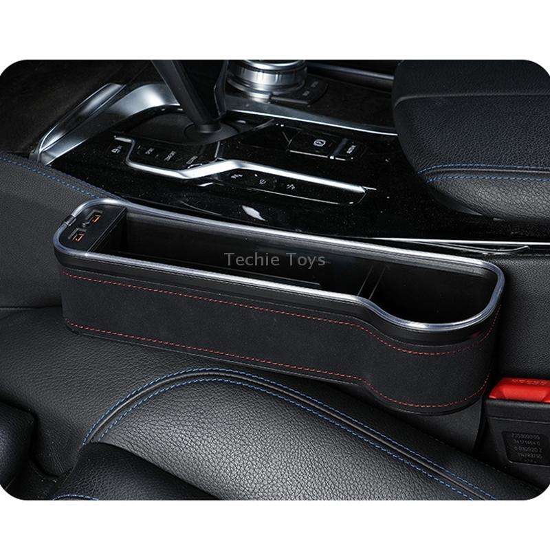 Car Central Control Seat Gap Storage Box with Dual USB Ambient Lights, Color: Suede Khaki Co-pilot