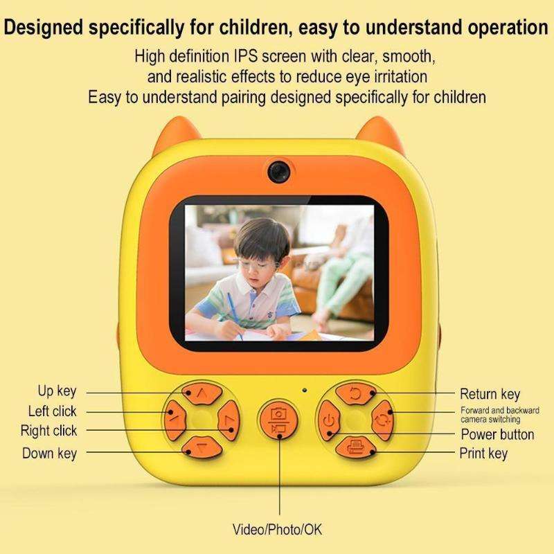 1080P Instant Print Camera 2.8-inch IPS Screen Front and Rear Dual Lens Kids Camera, Spec: Pink