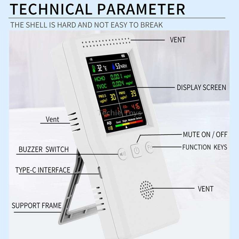 9 In 1 Air Quality Detector Handheld High Precision Formaldehyde Detector(White)