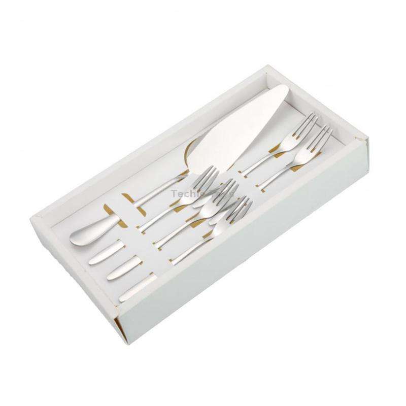 6pcs/set Stainless Steel Cake Knife And Fork Set, Color: Silver With 3-tine Forks