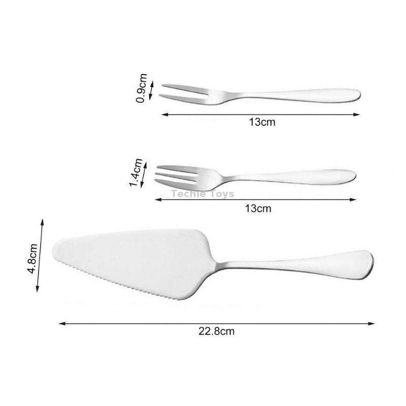 6pcs/set Stainless Steel Cake Knife And Fork Set, Color: Silver With 3-tine Forks