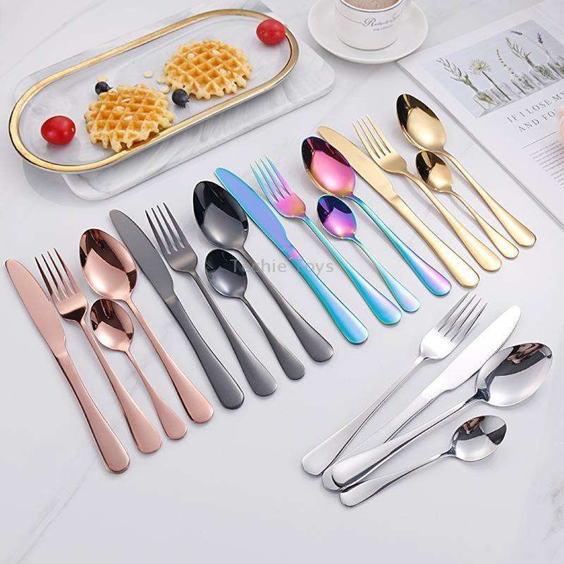 24pcs/set Boxed Stainless Steel Cutlery Knife, Fork and Spoon Cutlery Set, Specification: Gold