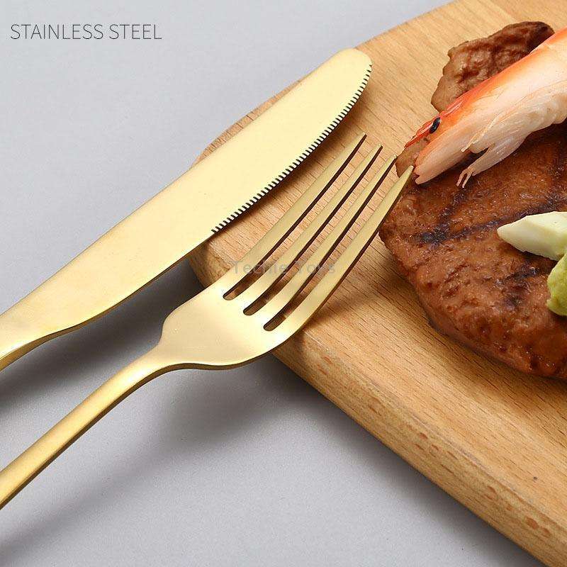 24pcs/set Boxed Stainless Steel Cutlery Knife, Fork and Spoon Cutlery Set, Specification: Gold