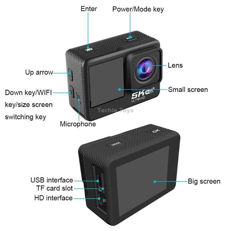 5K/30FPS WIFI HD Anti-Shake Remote Touch Dual-Screen IP68 Waterproof Sports Camera, Style: Camera+12