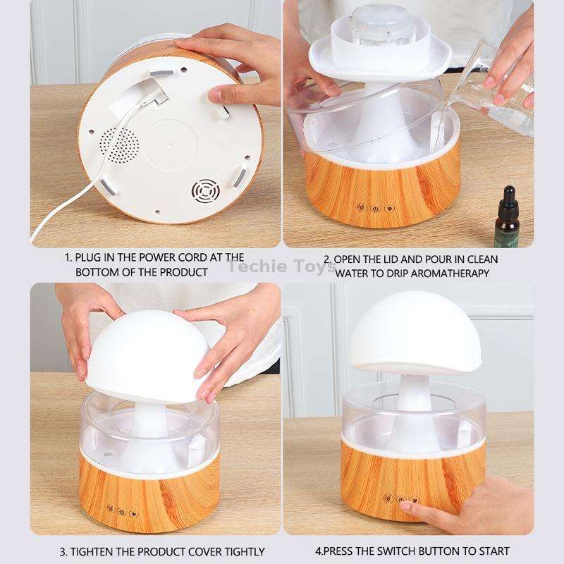 500ml Rain Humidifier Mushroom Cloud Colorful Night Lamp Aromatherapy Machine With Remote Control, S