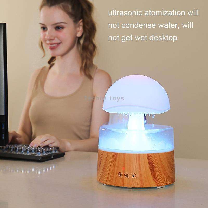 500ml Rain Humidifier Mushroom Cloud Colorful Night Lamp Aromatherapy Machine With Remote Control, S