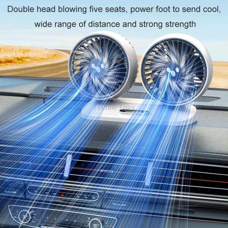 12v/24v Car Fan USB Interface Powerful Double Head Electric Fan(Olive Black)