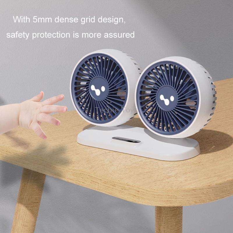 12v/24v Car Fan USB Interface Powerful Double Head Electric Fan(Olive Black)